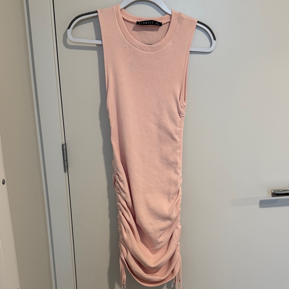 Pink Sleeveless Ruched Dress